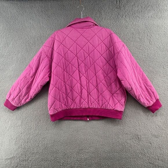 Woven Hot Pink Quilted Bomber Jacket, Size Large - Picture 2 of 11